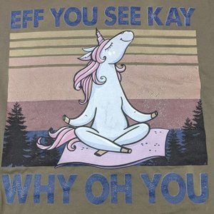 Eff You See Kay, Why Oh You Unicorn Yoga on Khaki Brown Men's Medium T-shirt